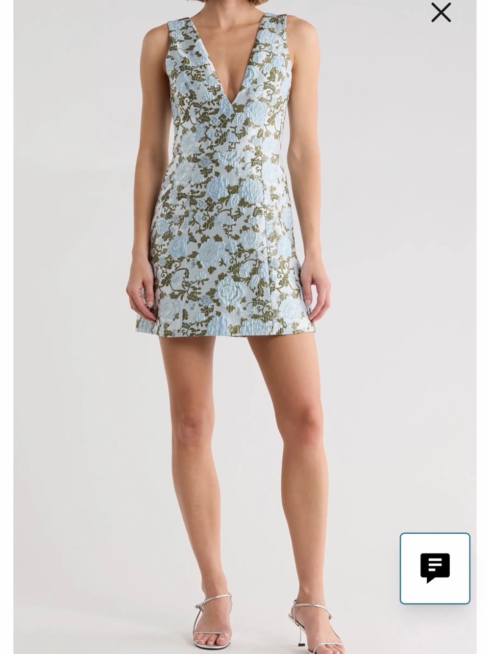 Alice & Olivia Blue Floral V-Neck Mini Dress